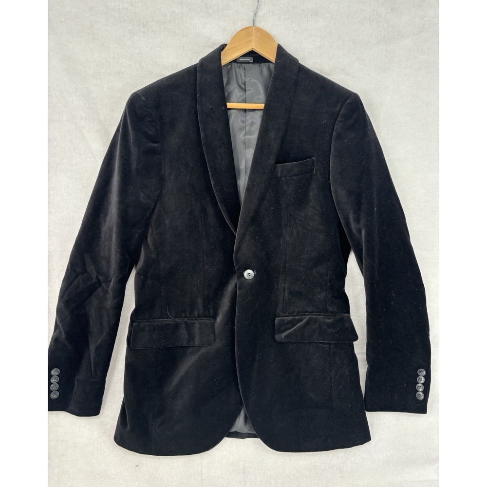 J Ferrar Black Velvet Jacket Blazer Men's 36R Slim-Fit Dinner Party Sport Coat